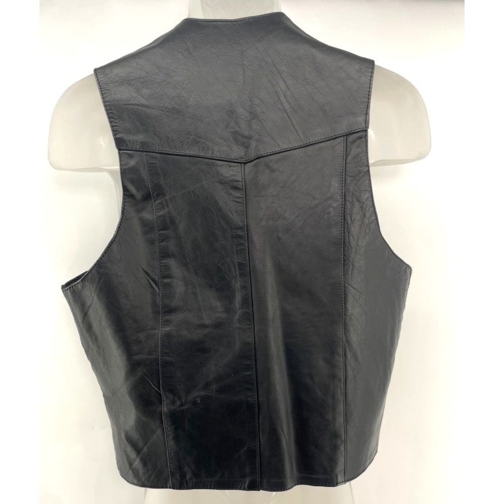 Vintage SHAF Leather Vest Black M Biker Motorcycle Patchwork Western 90s Grunge - Picture 2 of 6